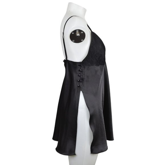 La Senza Slip Dress Nightgown Side Slits Lingerie Black Teddy Size Large - Picture 6 of 12